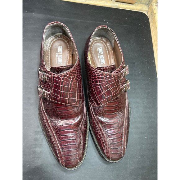 Stacy Adams Mens 8.5M Burgundy Crocodile Print Double Monk Strap Dress Shoes main image 6